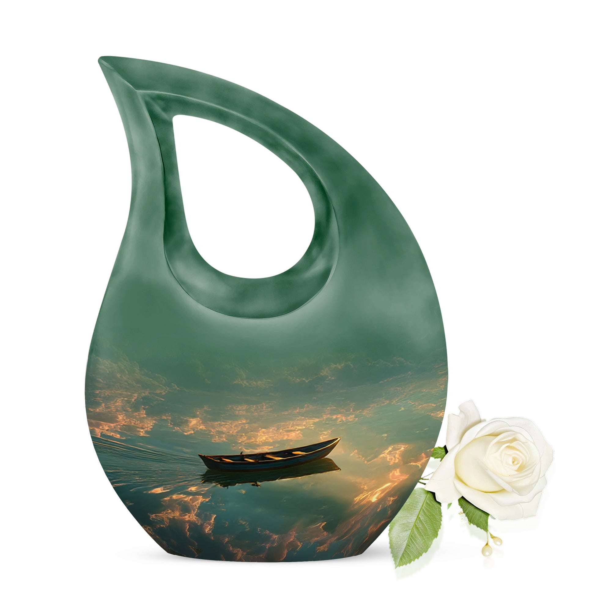 Ethereal Boat Memorial Cremation Urns - Black 10-inch, 200 cu in - Karyliz
