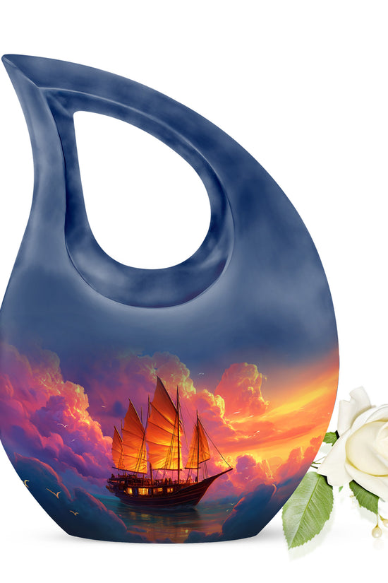 Personalized Boat Cremation Urns - Wondrous Blue 10-inch, 200 cu in - Karyliz