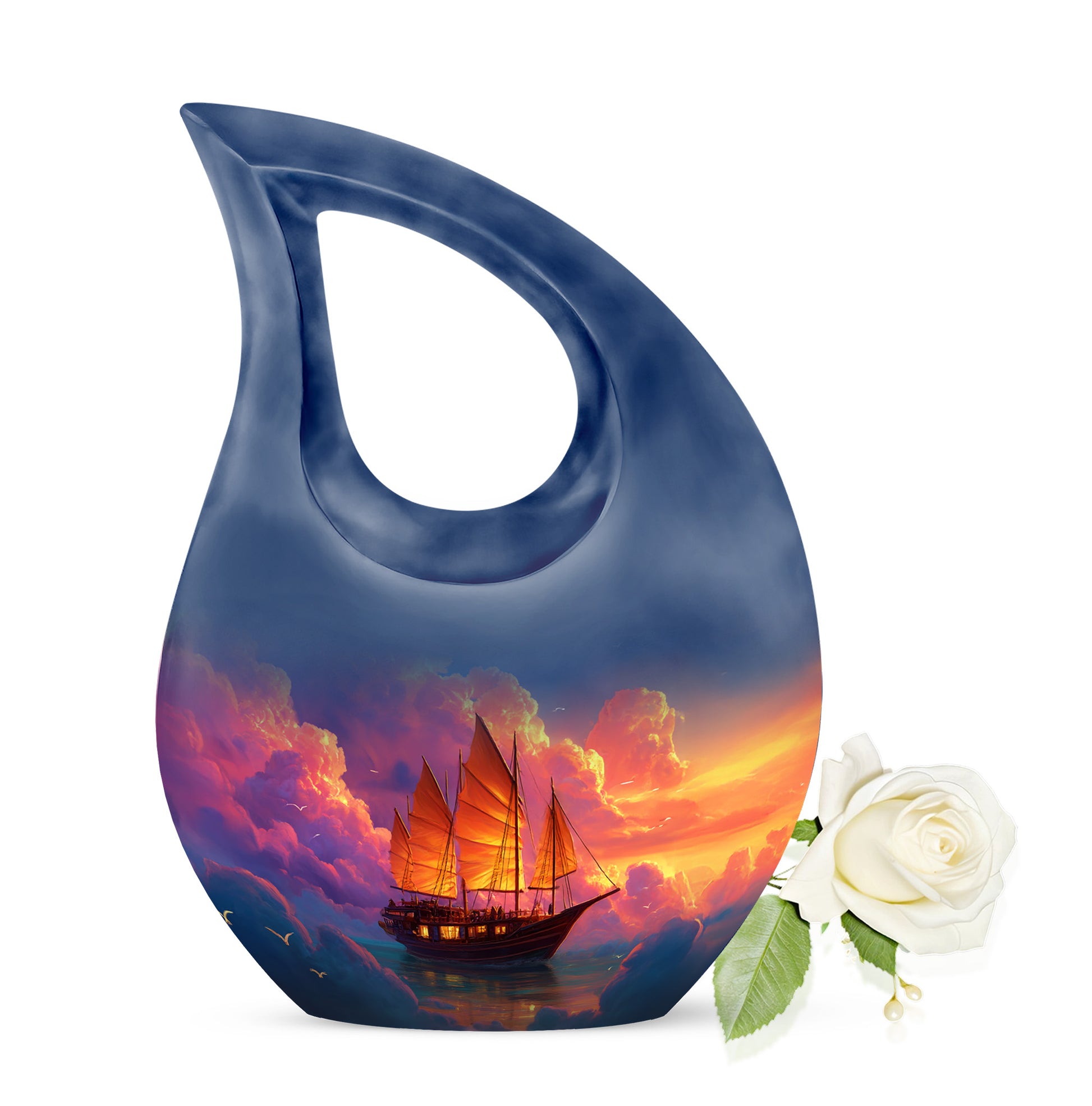 Personalized Boat Cremation Urns - Wondrous Blue 10-inch, 200 cu in - Karyliz
