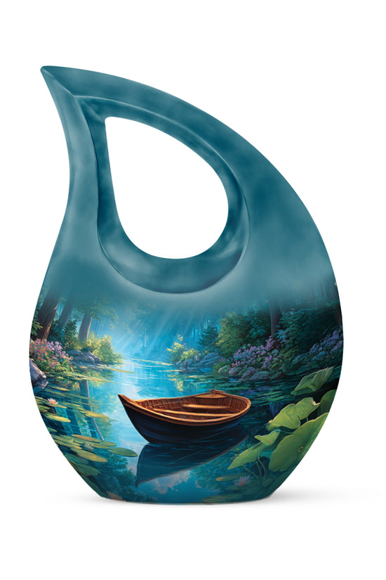 Remarkable Boat Memorial Cremation Urns - Blue 10-inch, 200 cu in - Karyliz