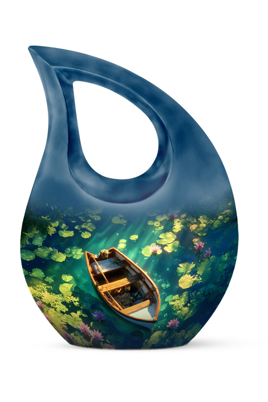 Blue Boat Cremation Urns - Honored Journey 10-inch, 200 cu in - Karyliz