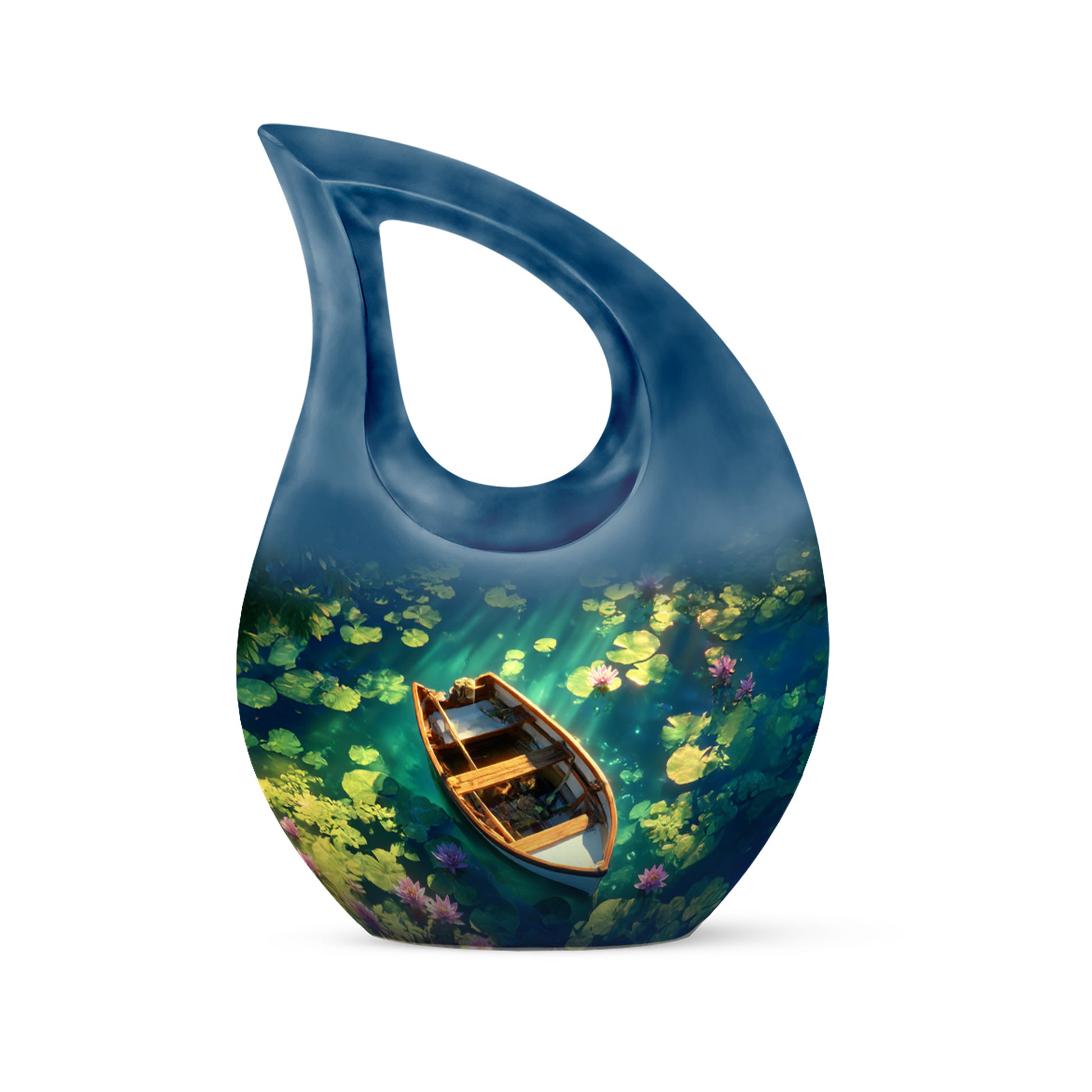 Blue Boat Cremation Urns - Honored Journey 10-inch, 200 cu in - Karyliz