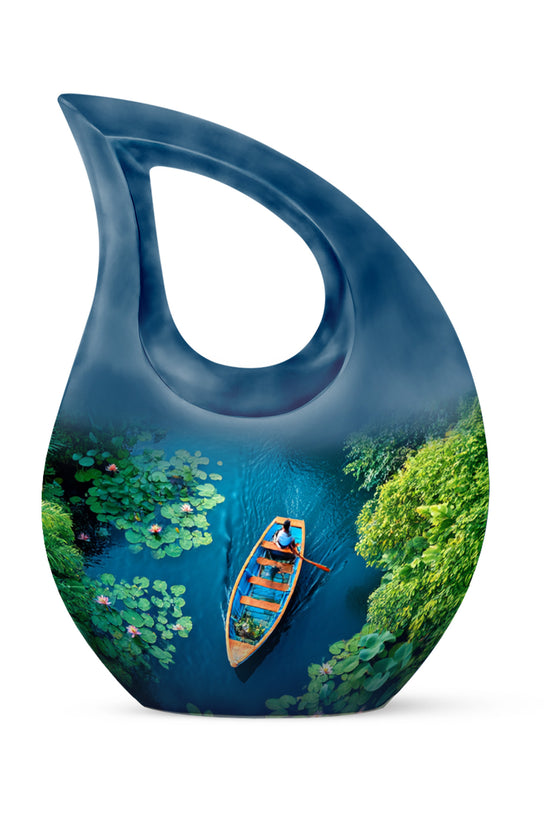 Dignified Teal Boat Cremation Urn for Ashes - 10-inch, 200 cu in - Karyliz