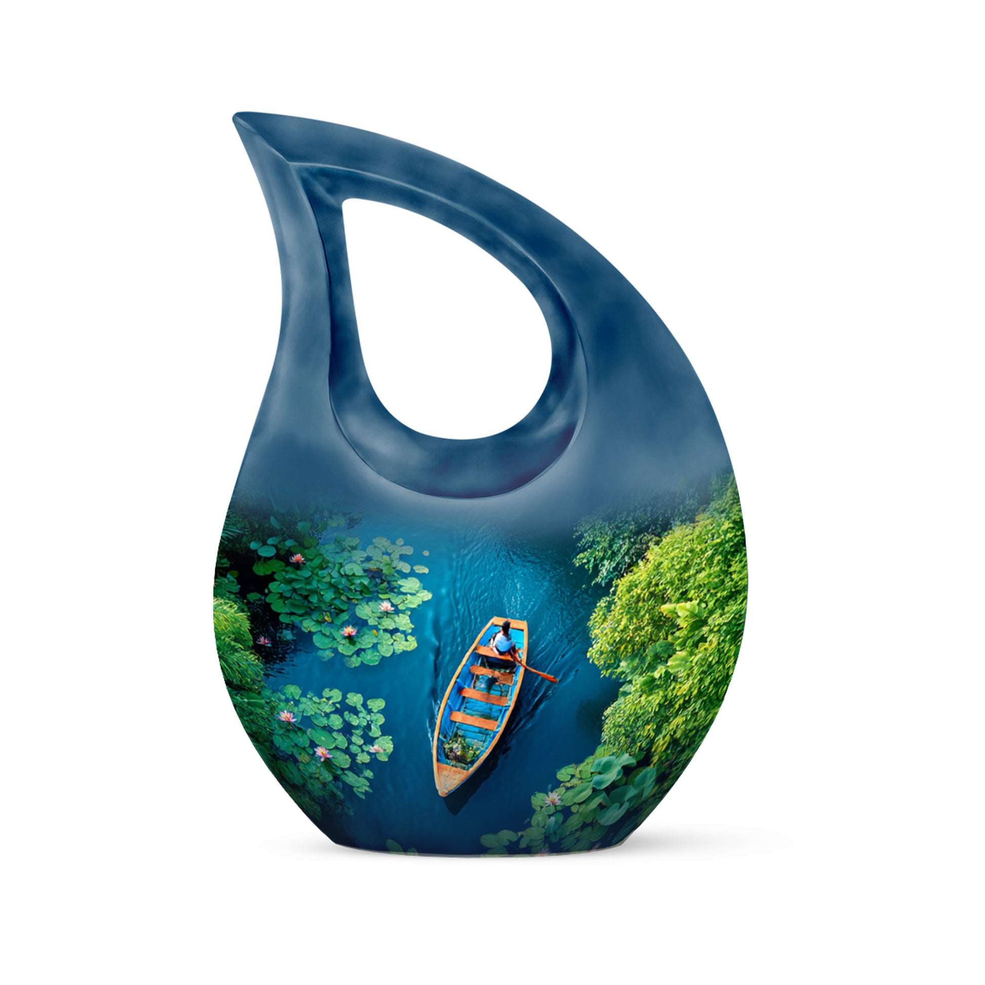 Dignified Teal Boat Cremation Urn for Ashes - 10-inch, 200 cu in - Karyliz