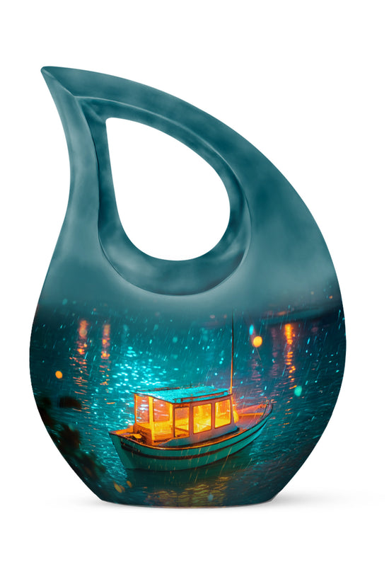 Teal Boat Cremation Urns - Imperial Haven 10-inch, 200 cu in - Karyliz