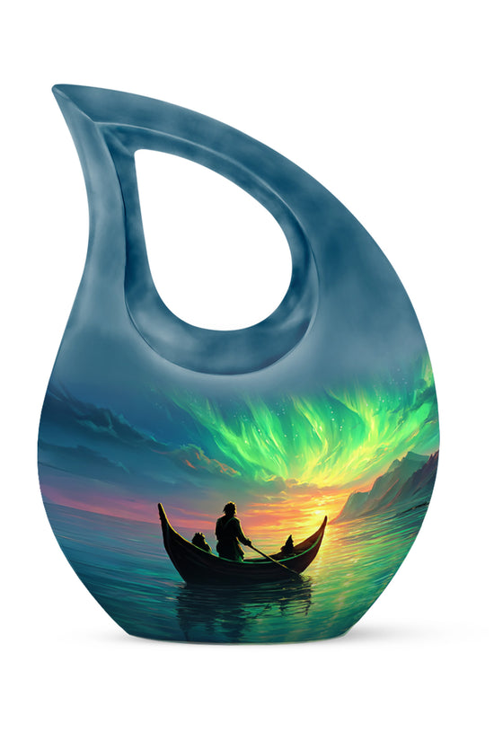 Distinguished Blue Boat Cremation Urn for Ashes - 10-inch, 200 cu in - Karyliz