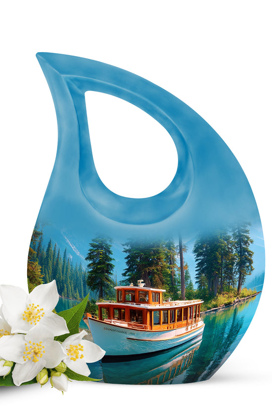 Illustrious Boat Memorial Cremation Urns - Blue 10-inch, 200 cu in - Karyliz
