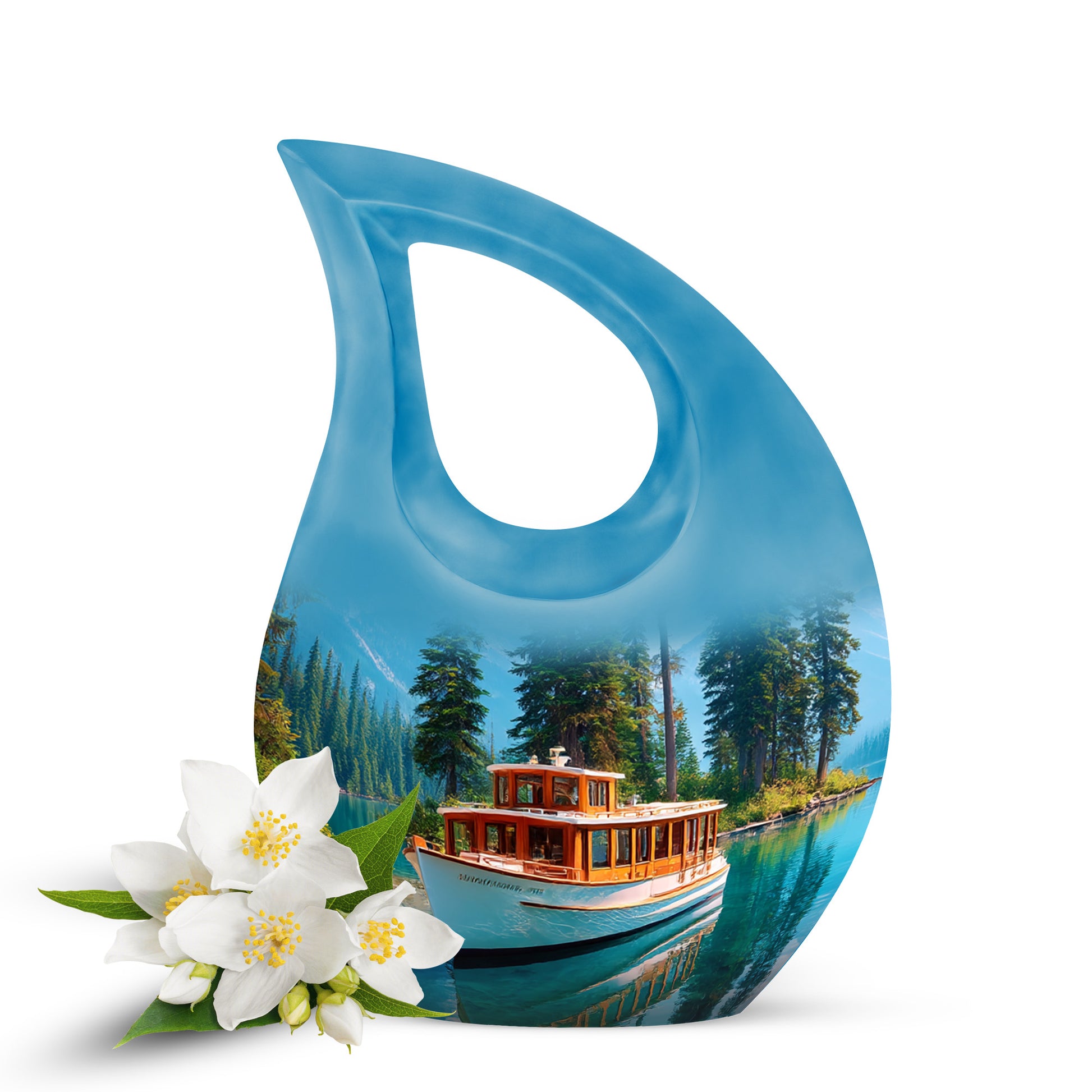 Illustrious Boat Memorial Cremation Urns - Blue 10-inch, 200 cu in - Karyliz