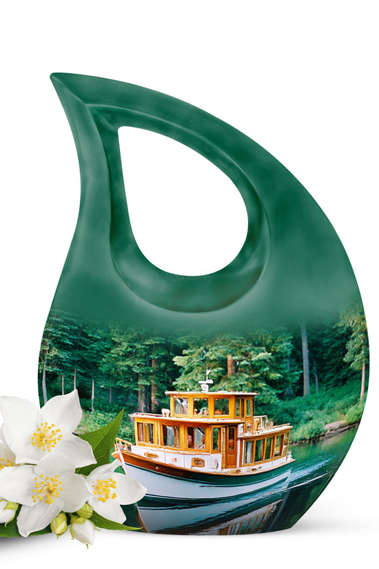 Teal Venerable Boat Cremation Urns for Human Ashes - 10-inch, 200 cu in - Karyliz