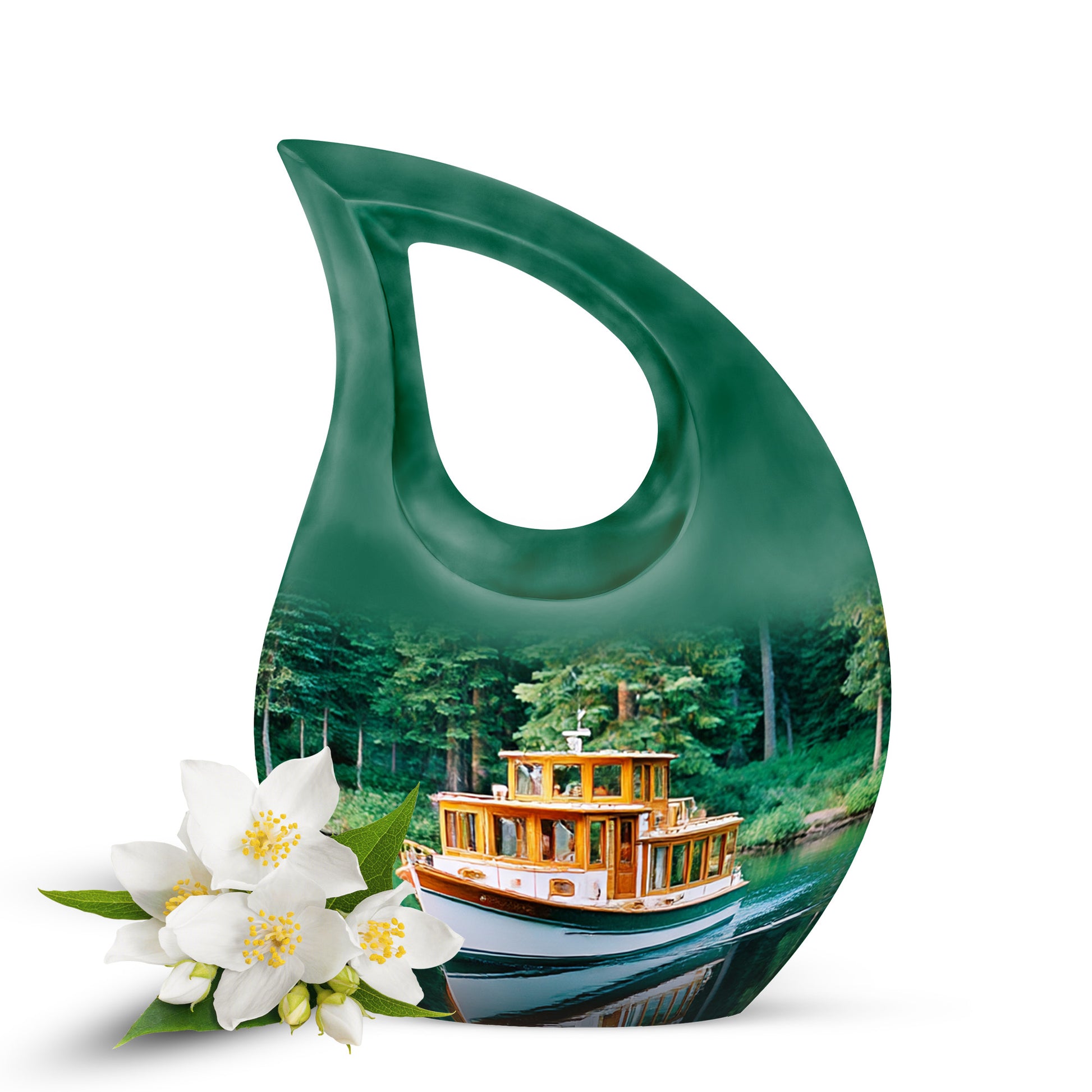 Teal Venerable Boat Cremation Urns for Human Ashes - 10-inch, 200 cu in - Karyliz