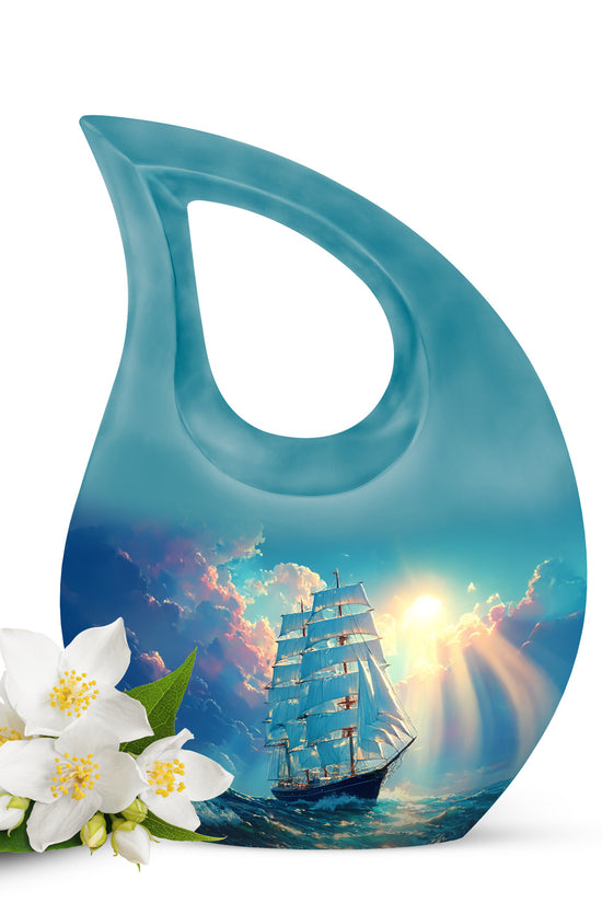 Personalized Boat Cremation Urns - Tranquil Teal 10-inch, 200 cu in - Karyliz