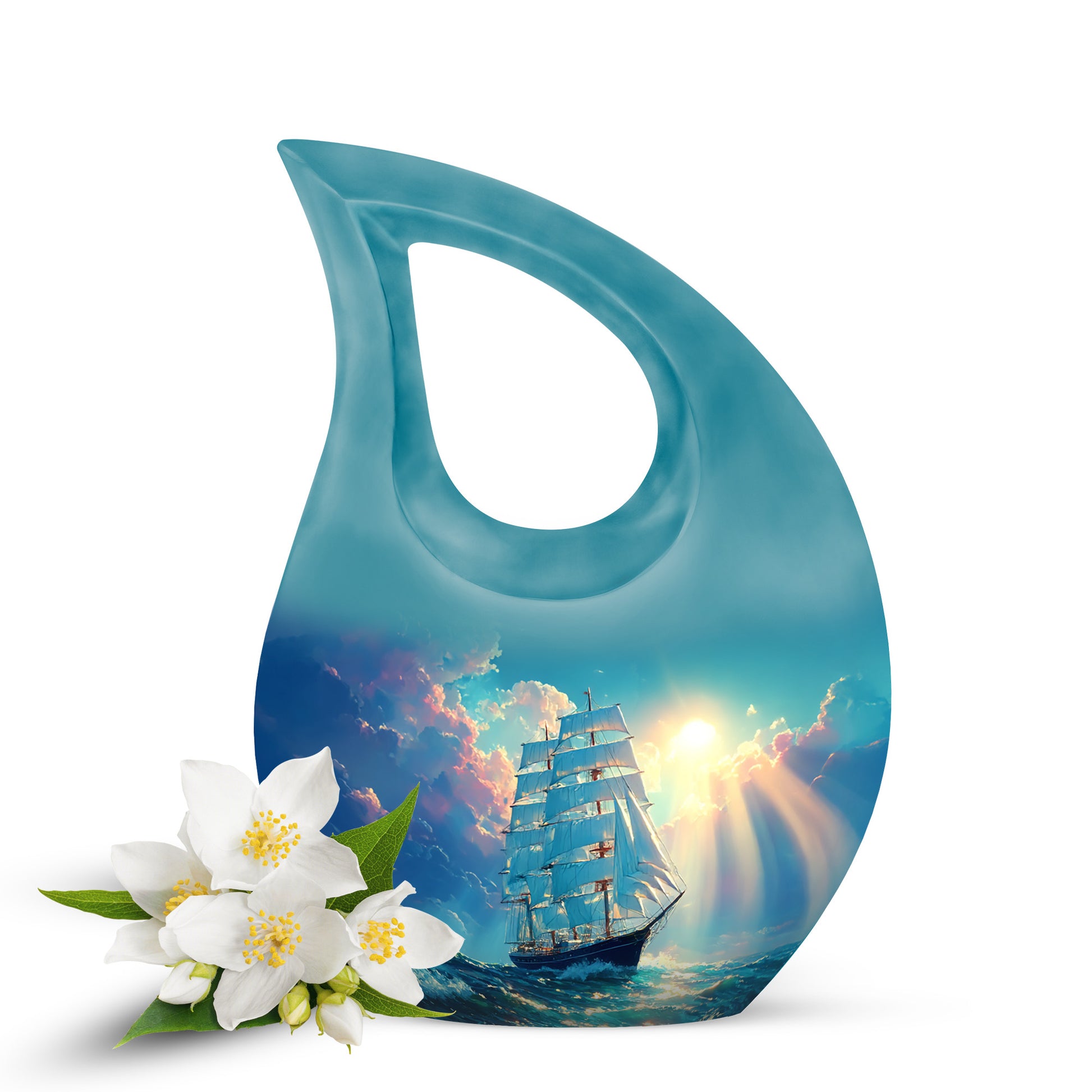 Personalized Boat Cremation Urns - Tranquil Teal 10-inch, 200 cu in - Karyliz