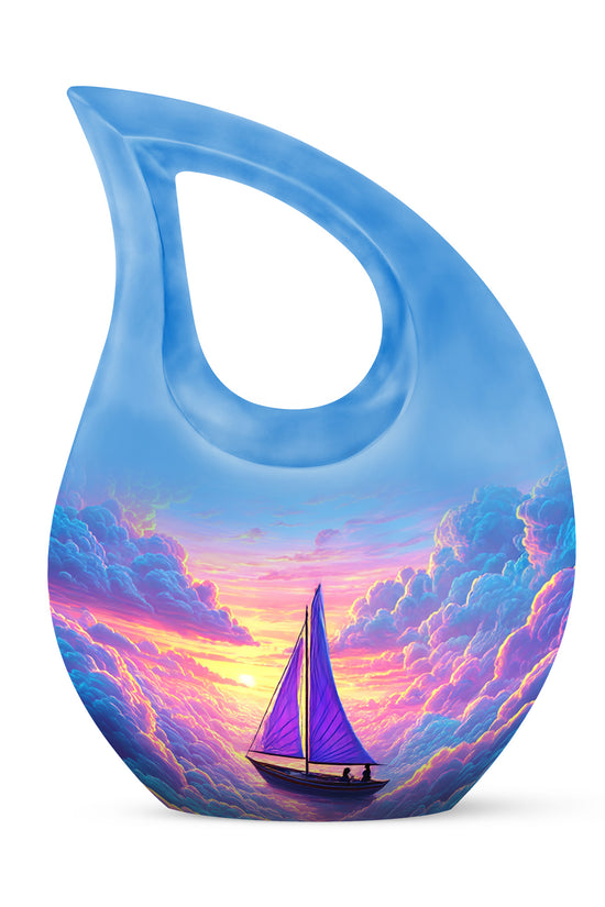 Blue Treasured Boat Cremation Urns for Human Ashes - 10-inch, 200 cu in - Karyliz