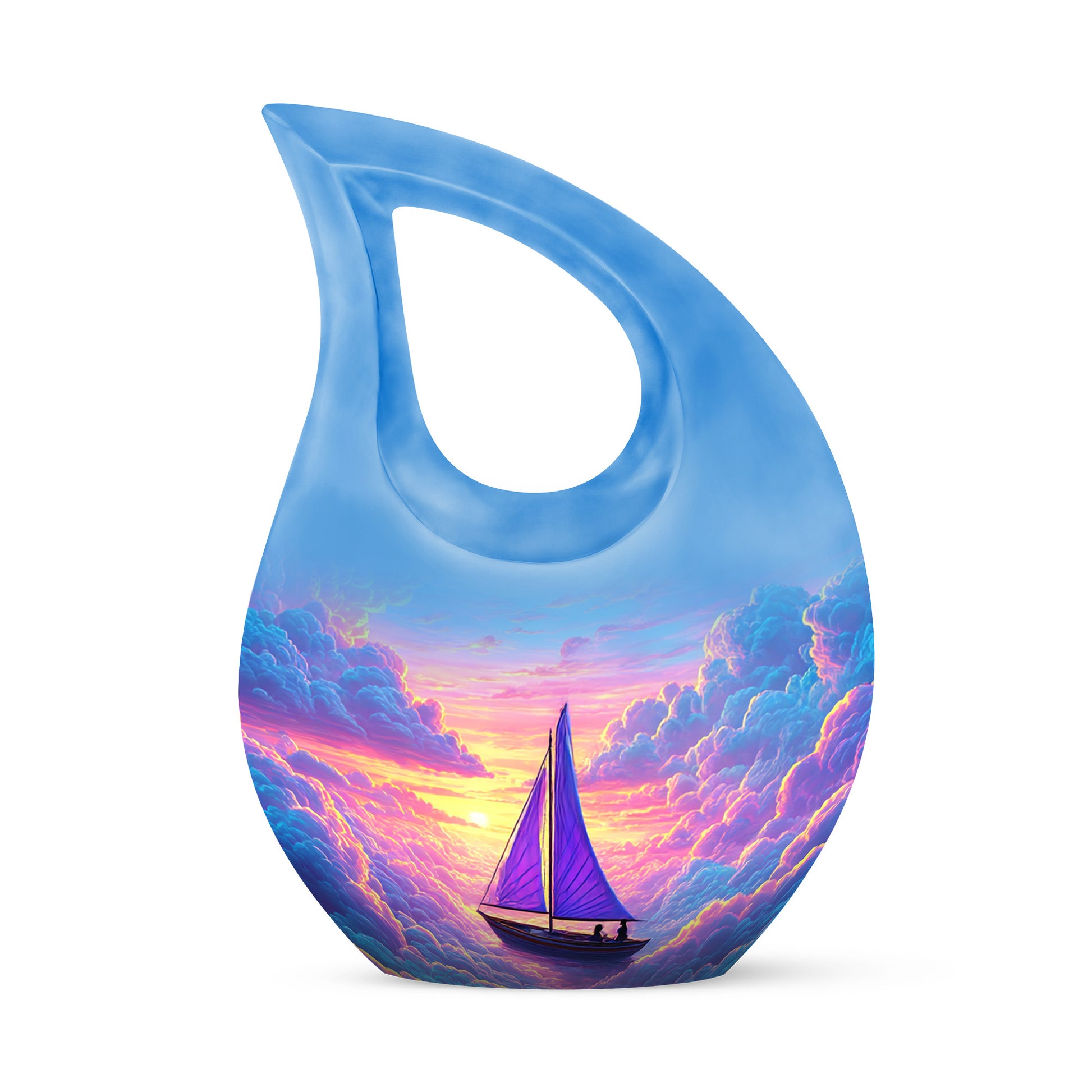 Blue Treasured Boat Cremation Urns for Human Ashes - 10-inch, 200 cu in - Karyliz