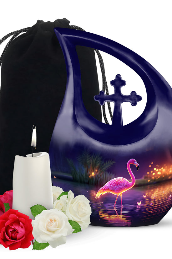 Pink Flamingo Memorial Urn - NIght Scenic Cremation Urns For Ashes