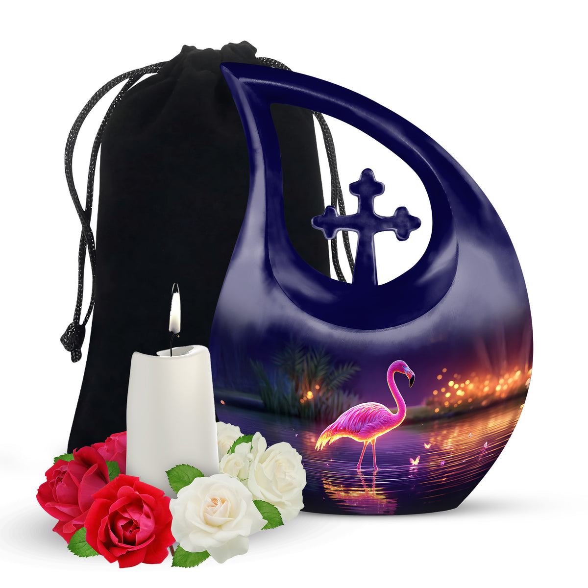 Pink Flamingo Memorial Urn - NIght Scenic Cremation Urns For Ashes