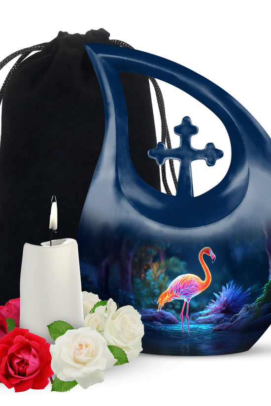 Flamingo In River Scenic Urn - Blue Memorial Urns For Human Ashes