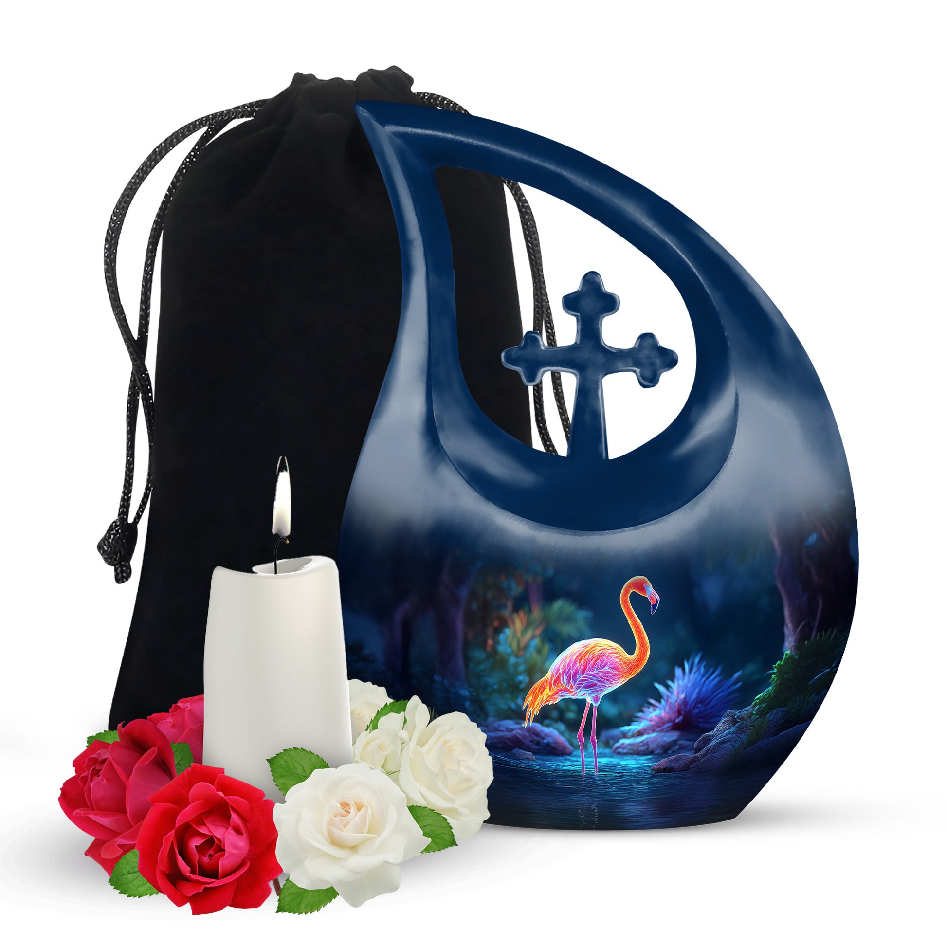 Flamingo In River Scenic Urn - Blue Memorial Urns For Human Ashes