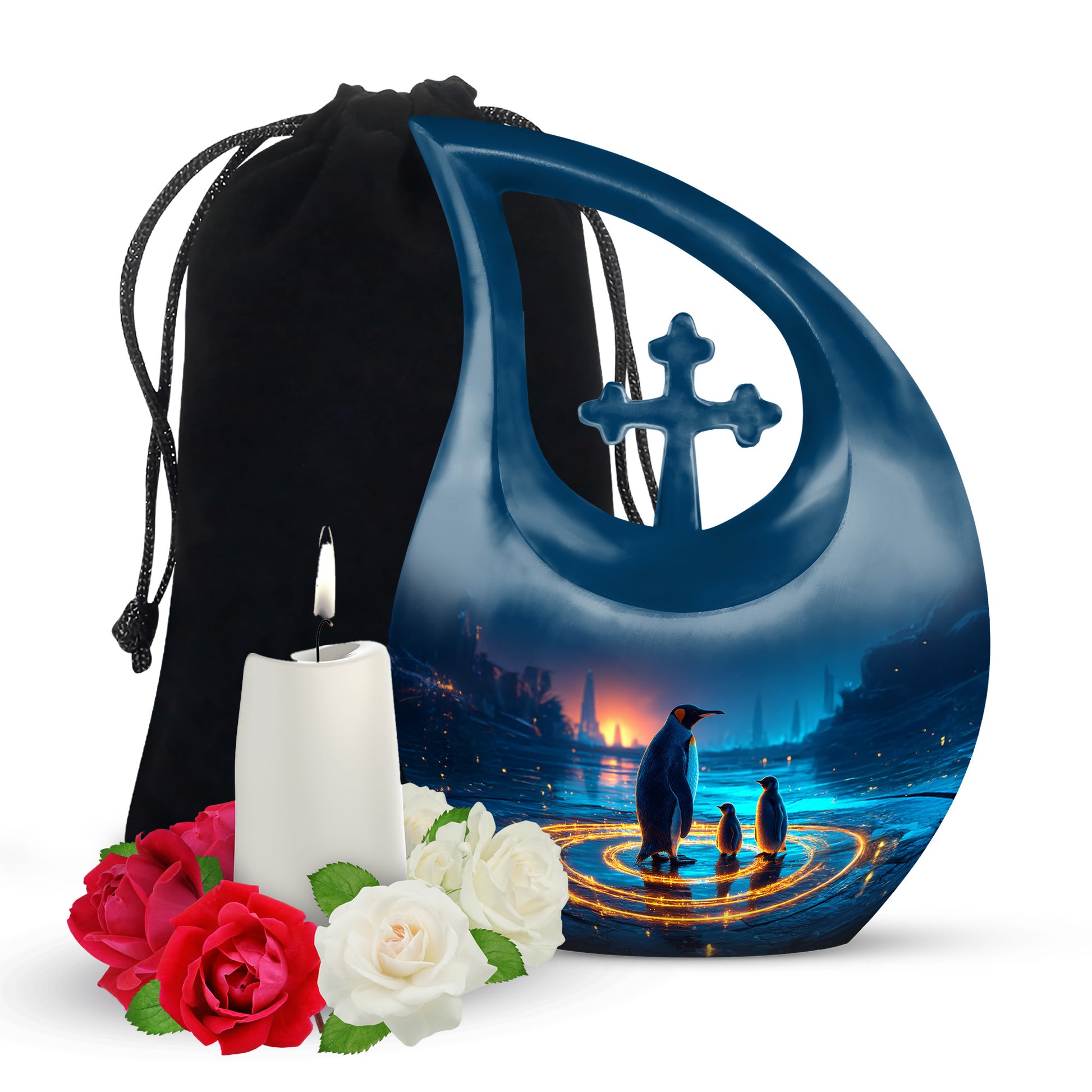 Penguin Night Glow Creamtion Urn - Elegant Funeral Urn For Ashes