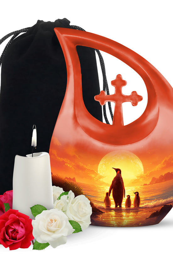 Penguin Family Funeral Urn - Sunset Cremation Urn For Loved Ones