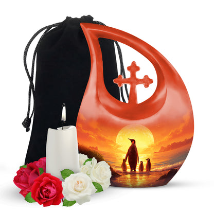Penguin Family Funeral Urn - Sunset Cremation Urn For Loved Ones