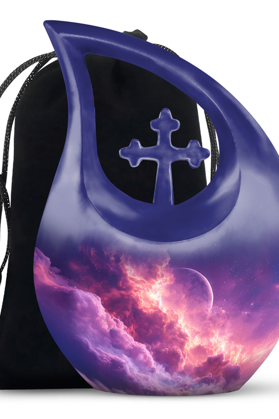 Cosmic Sky Cremation Urn - Purple Aluminium Memorial Urn For Burial