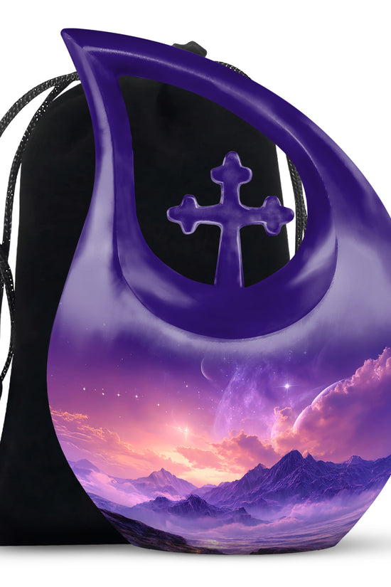 Beautiful Landscape Funeral Urn - Purple Cremation Urn For Human Ashes