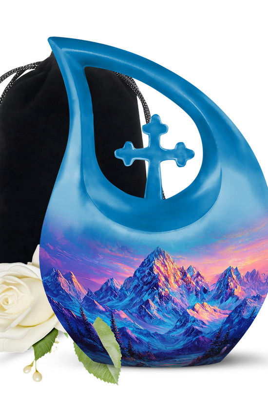 Snow Mountain Landscape Urn - Beautiful Sunset Memorial Urn For Human Ashes