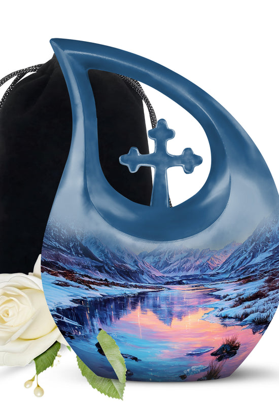 Snow Lake Memorial Urn For Ashes - Mountain Funeral Urn For Burial