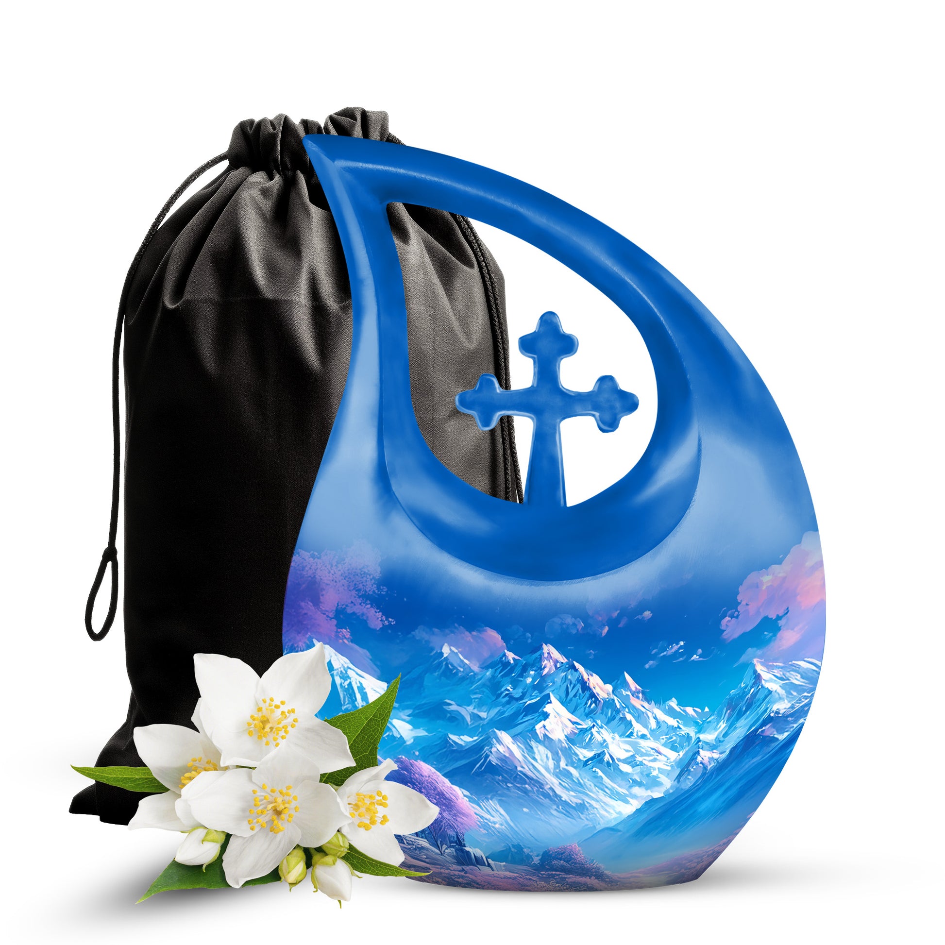 Beautiful Snow Mountain Funeral Urn For Ashes - Blue Large Memorial Urn For Ashes