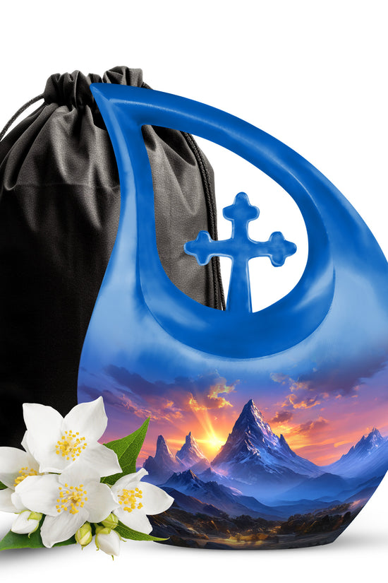 Beautiful Sunset Mountain Cremation Urn - Serene Aluminium Funeral Urn For Adult Ashes