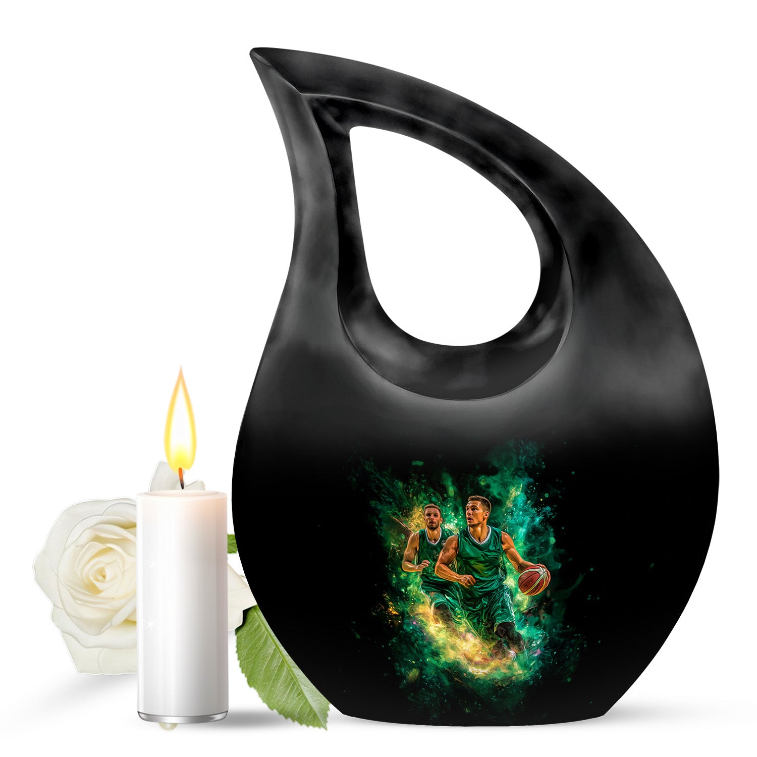 Black Basketball Cremation Urns - Opulent Legacy 10-inch, 200 cu in - Yatskia