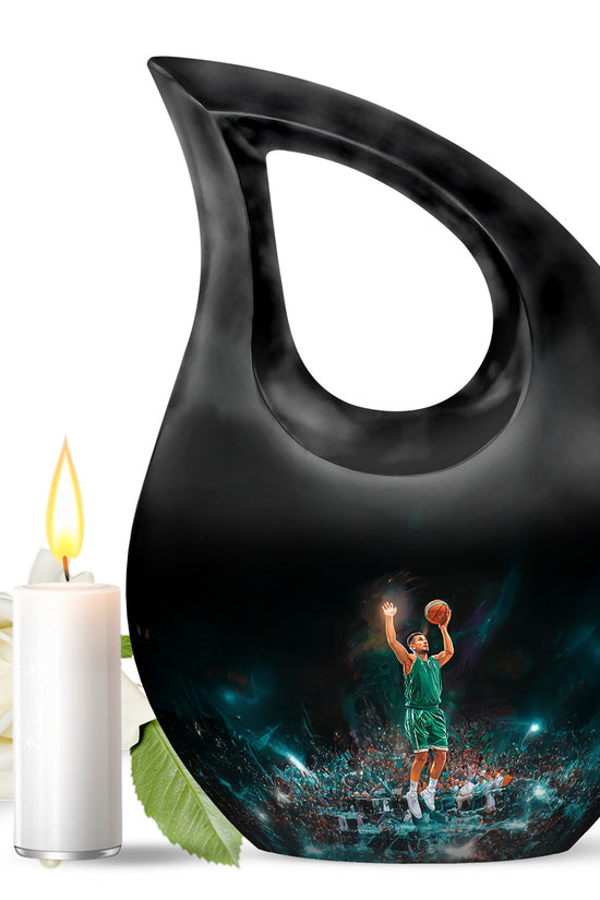 Resplendent Black Basketball Cremation Urn for Ashes - 10-inch, 200 cu in - Yatskia