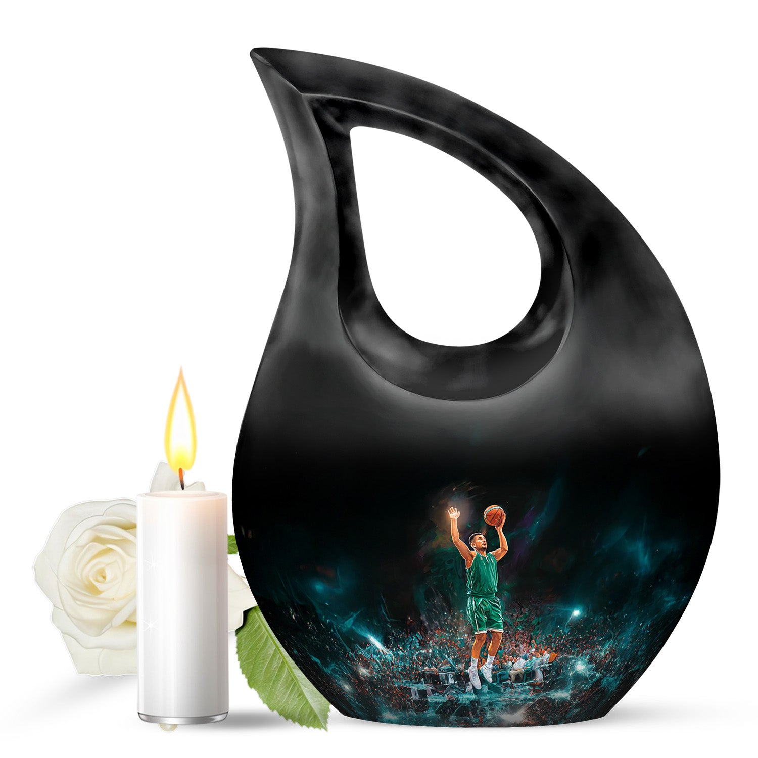 Resplendent Black Basketball Cremation Urn for Ashes - 10-inch, 200 cu in - Yatskia
