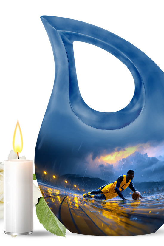 Personalized Elegant Basketball Cremation Urns - Blue 10-inch, 200 cu in - Yatskia