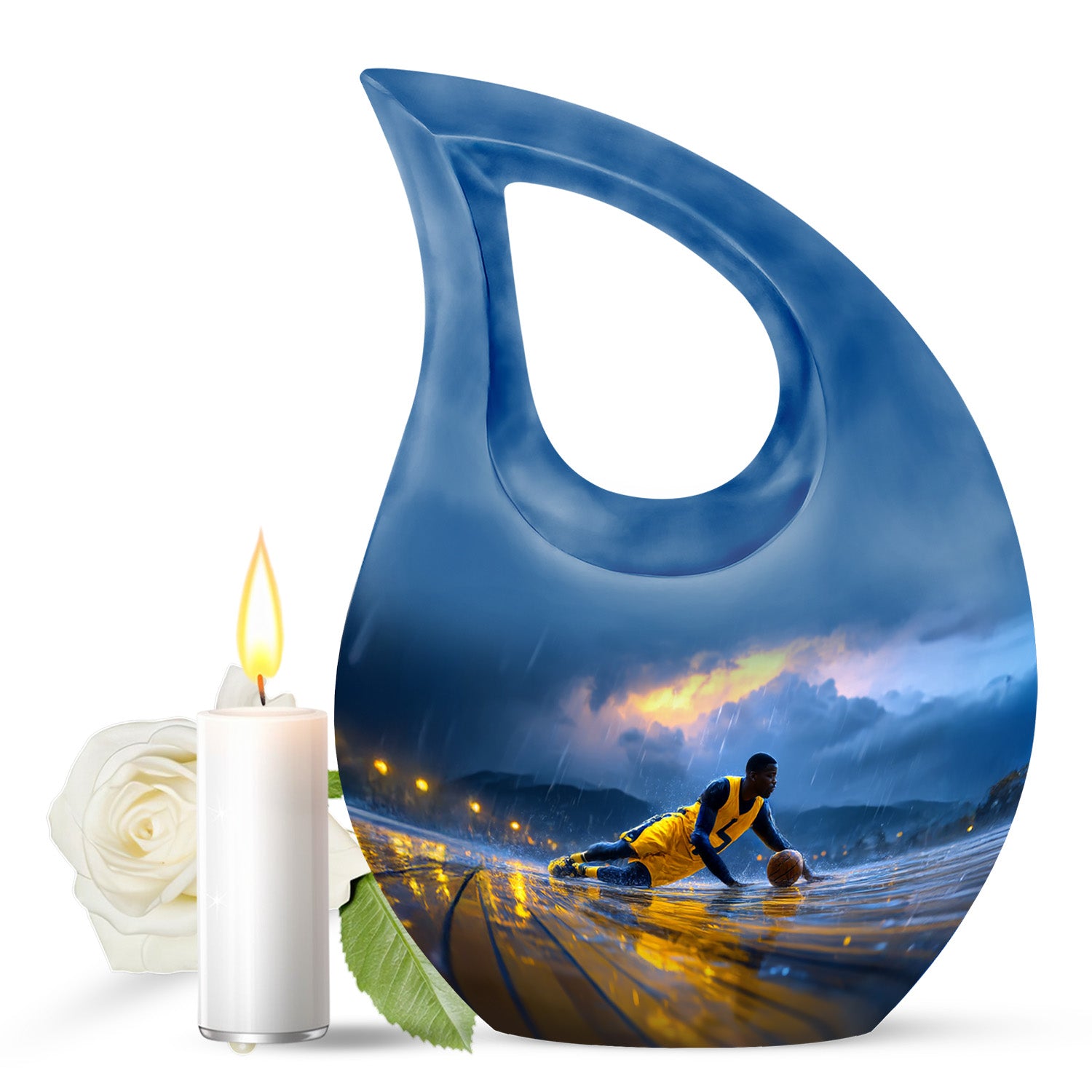 Personalized Elegant Basketball Cremation Urns - Blue 10-inch, 200 cu in - Yatskia