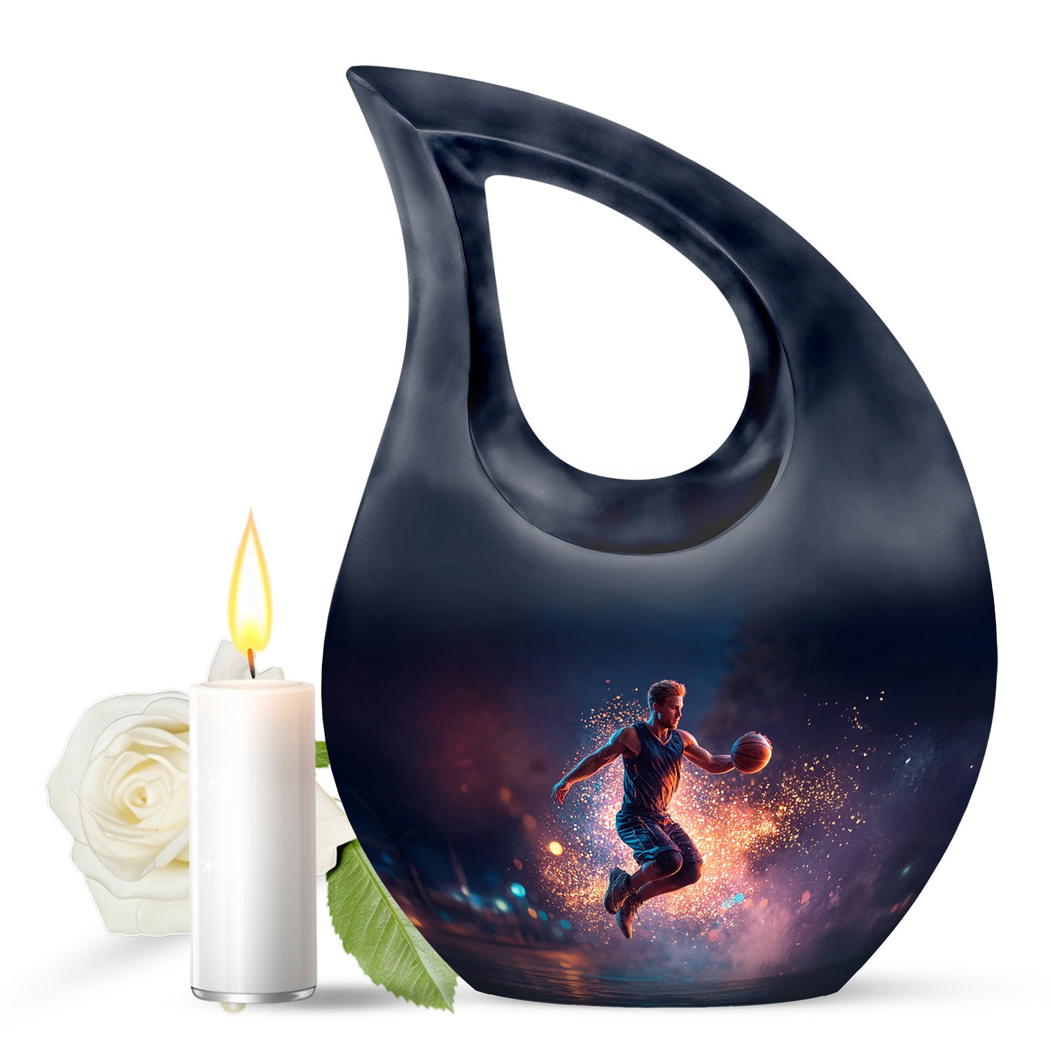 Blue Venerable Basketball Cremation Urns for Human Ashes - 10-inch, 200 cu in - Yatskia