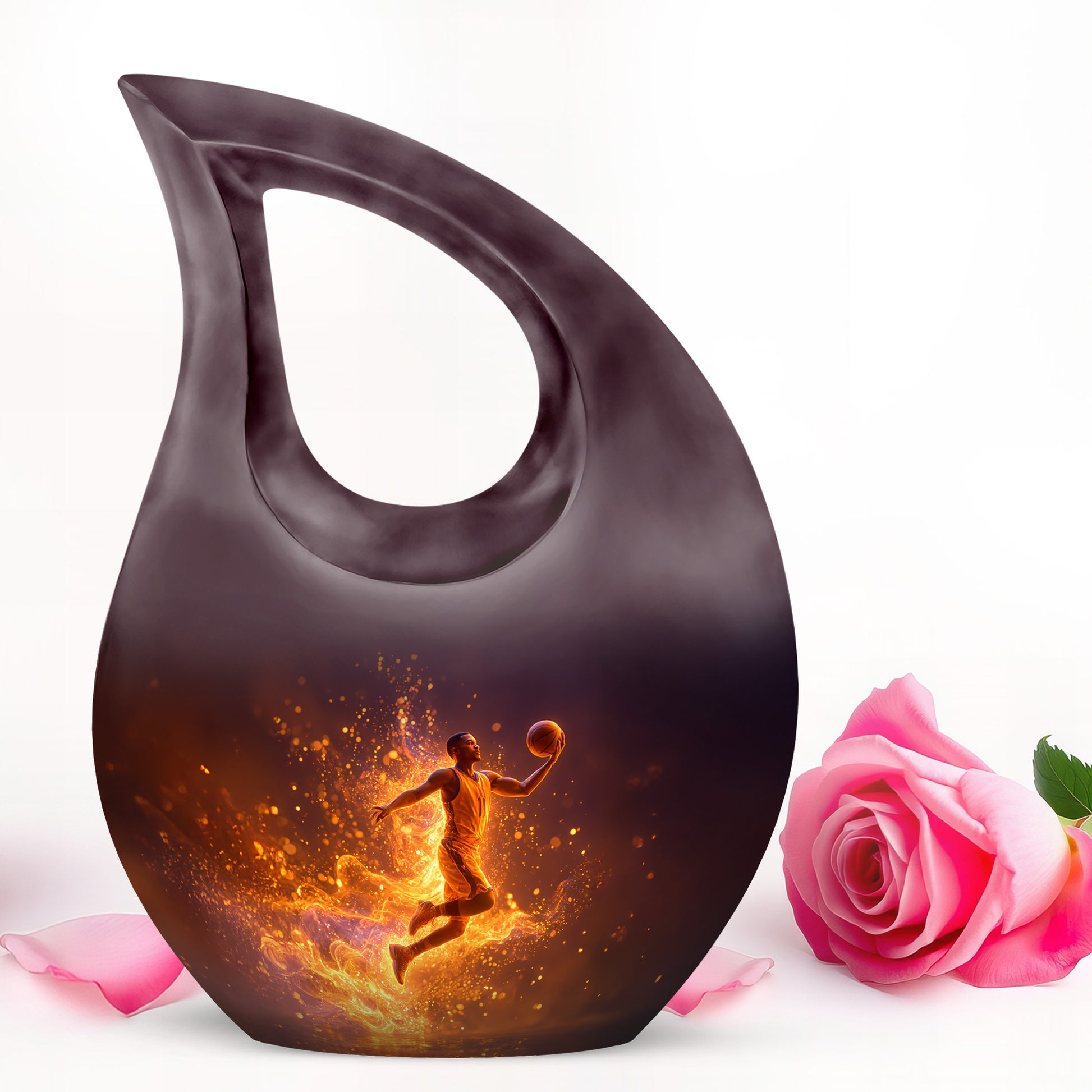 Black Basketball Commemoration Cremation Urns for Human Ashes - 10-inch, 200 cu in - Yatskia