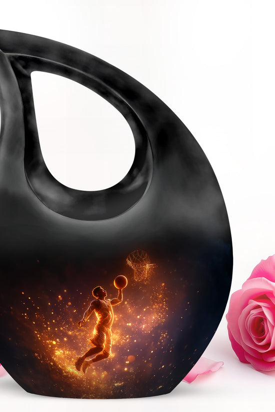 Personalized Black Revered Basketball Cremation Urns for Human Ashes - 10-inch, 200 cu in - Yatskia