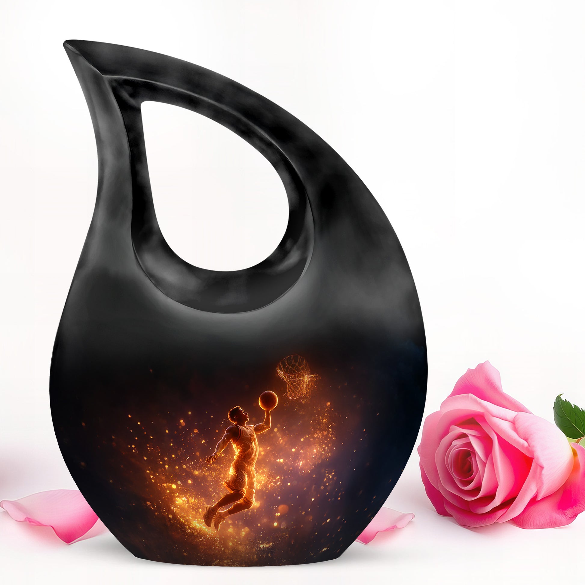 Personalized Black Revered Basketball Cremation Urns for Human Ashes - 10-inch, 200 cu in - Yatskia