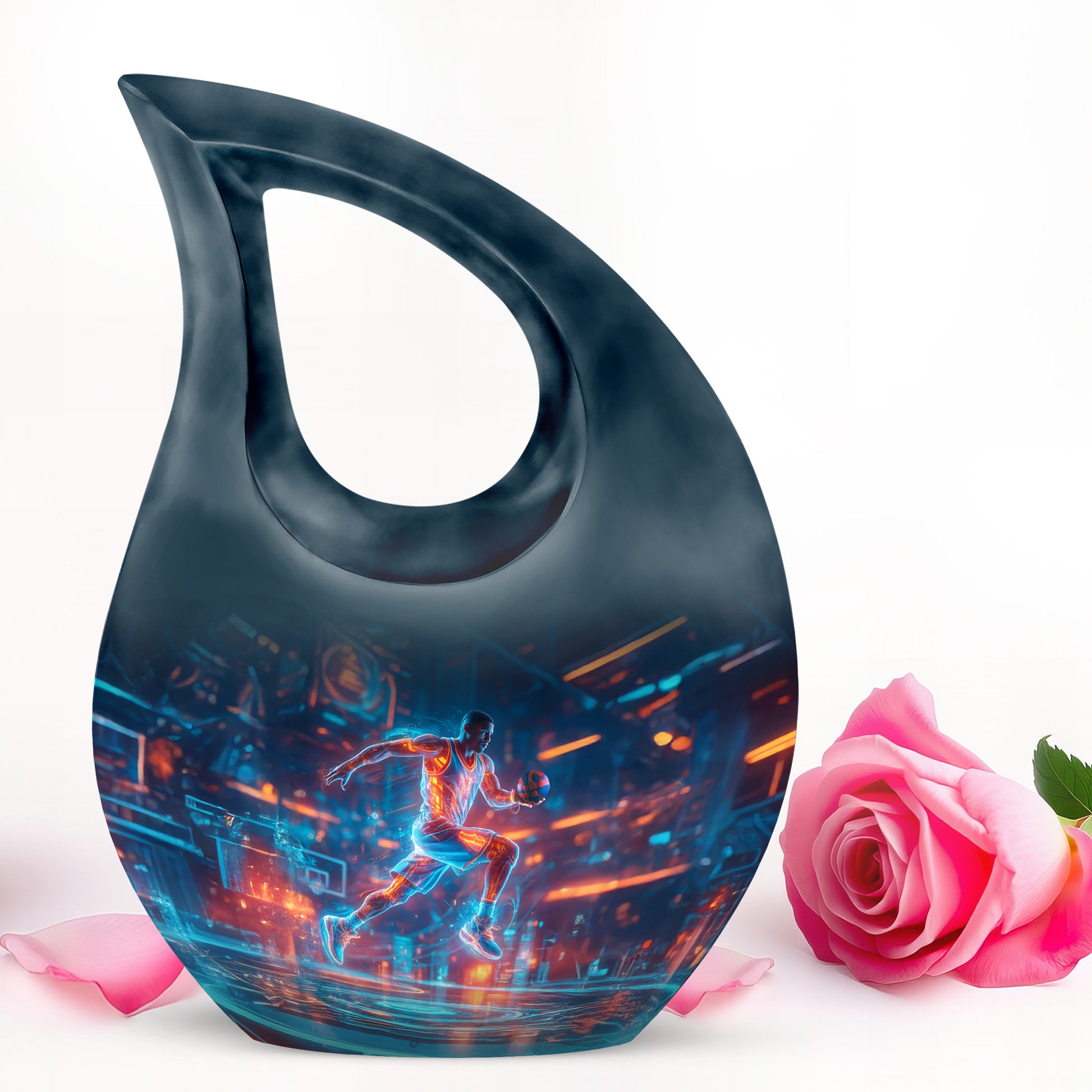 Stunning Blue Basketball Remembrance Urn for Human Ashes - 10-inch, 200 cu in - Yatskia