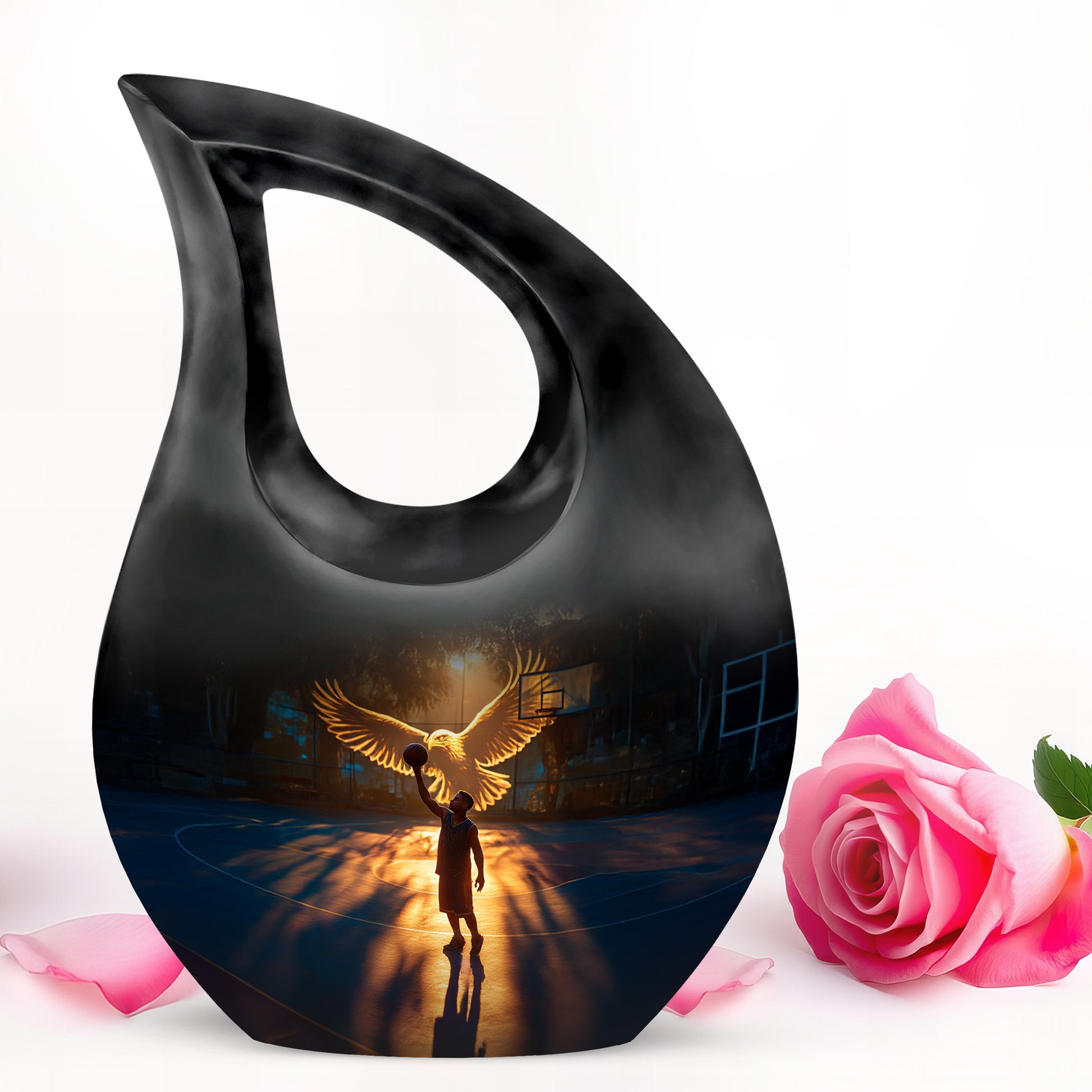 Dignified Black Basketball Cremation Urn for Ashes - 10-inch, 200 cu in - Yatskia