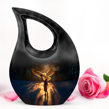 Dignified Black Basketball Cremation Urn for Ashes - 10-inch, 200 cu in - Yatskia