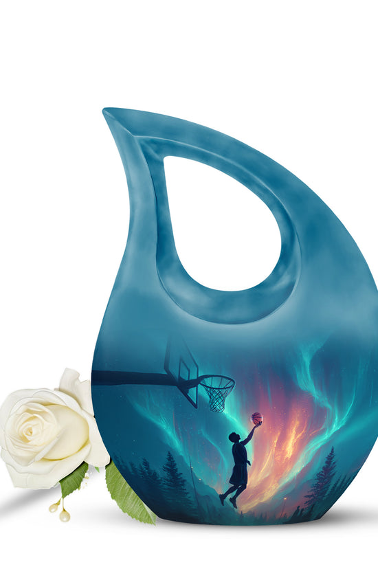 Stunning Blue Basketball Commemoration Urn for Human Ashes - 10-inch, 200 cu in - Yatskia