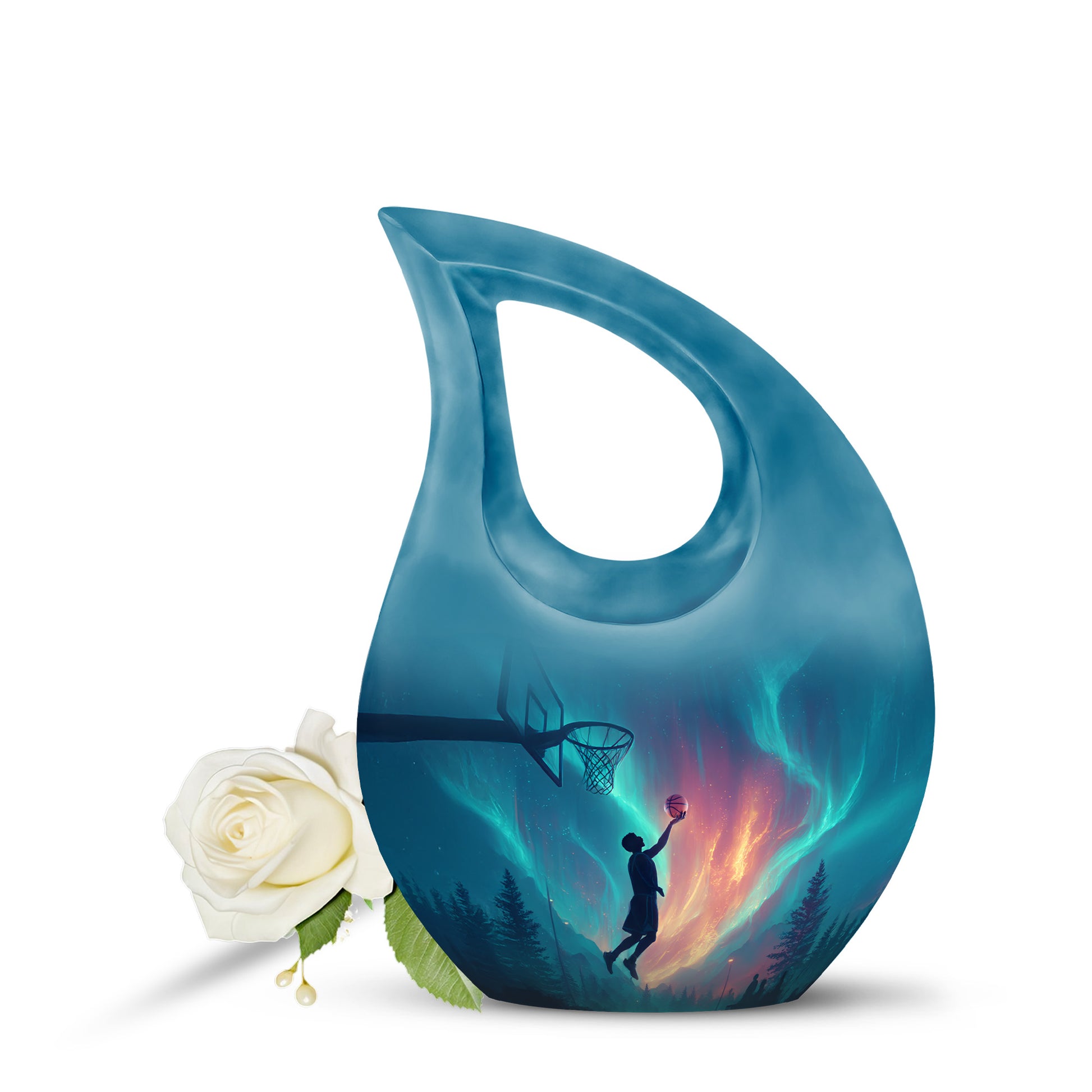 Stunning Blue Basketball Commemoration Urn for Human Ashes - 10-inch, 200 cu in - Yatskia