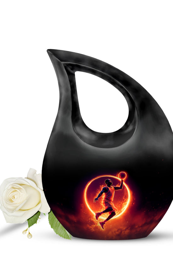 Black Basketball Cremation Urns - Glorious Devotion 10-inch, 200 cu in - Yatskia