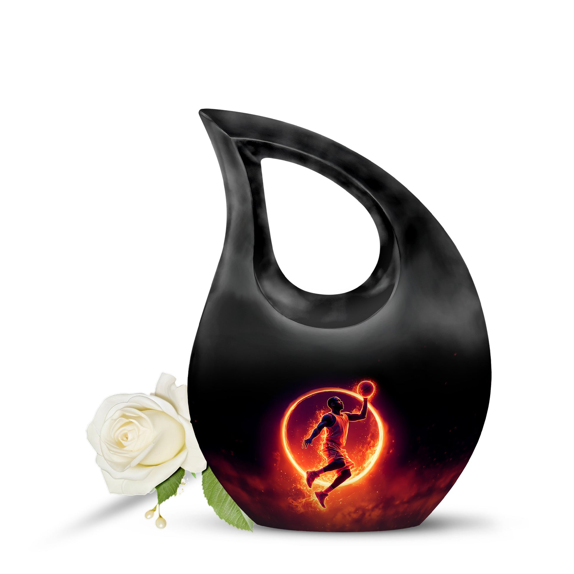 Black Basketball Cremation Urns - Glorious Devotion 10-inch, 200 cu in - Yatskia