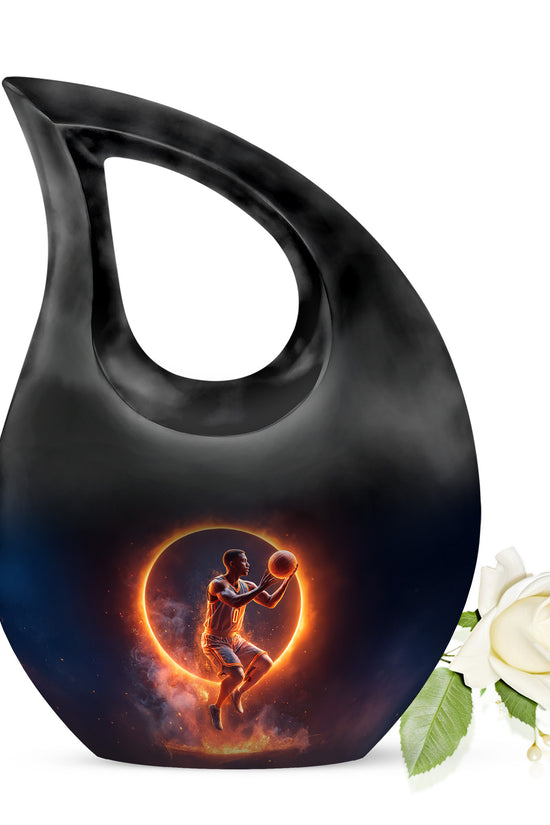 Black Basketball Homage Cremation Urns for Human Ashes - 10-inch, 200 cu in - Yatskia