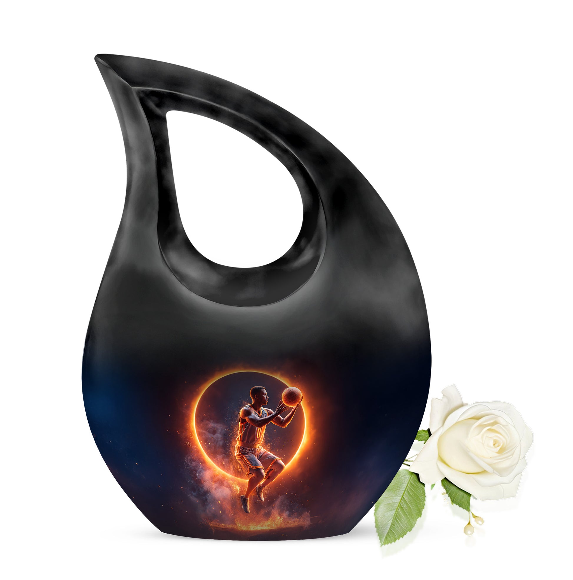 Black Basketball Homage Cremation Urns for Human Ashes - 10-inch, 200 cu in - Yatskia