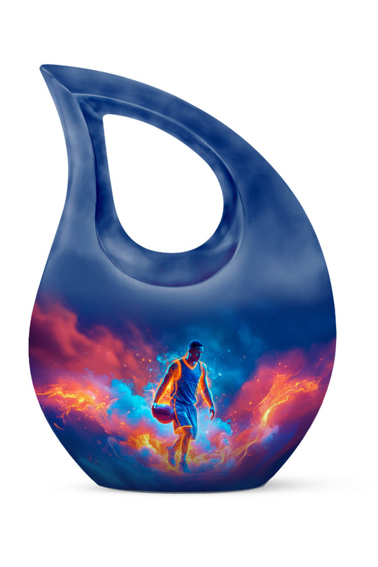 Radiant Basketball Memorial Cremation Urns - Blue 10-inch, 200 cu in - Yatskia